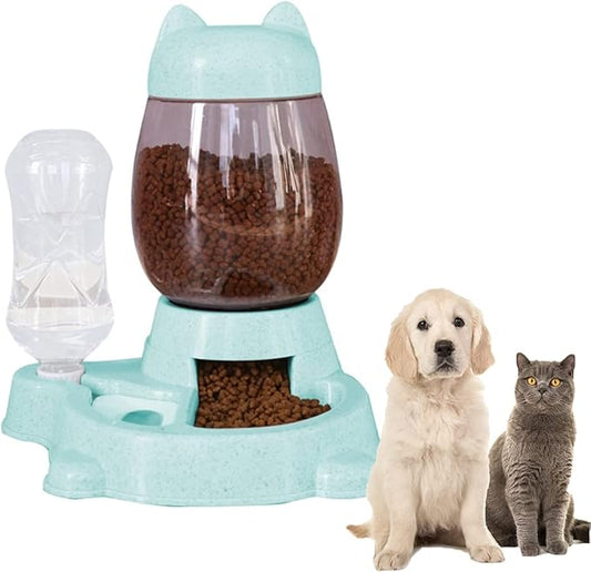 Automatic Cat & Dog Feeder Set - Self-Dispensing Food and Water Dispenser, Large Capacity (Green)-NeatNest