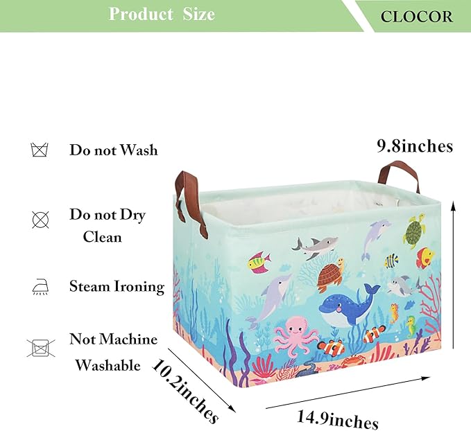 CLOCOR Rectangular Storage Basket,Collapsible Fabric Storage Container,Waterproof stoarge Bin with Handles,Gift Basket(Under The Sea)-NeatNest