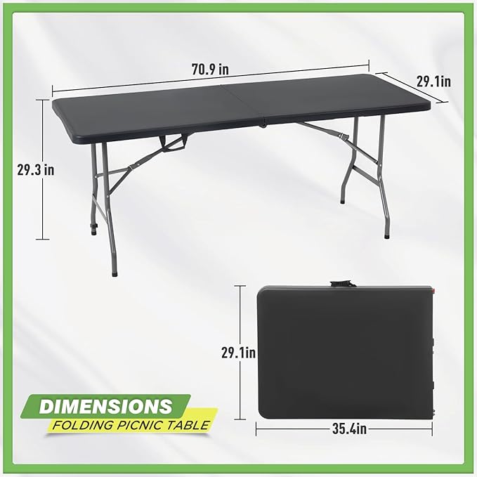 BestOffice Outdoor Folding Camping Table Plastic Table Portable Square Height Dining Table Perfect for Picnics,Parties,Party and Camping,Black-NeatNest
