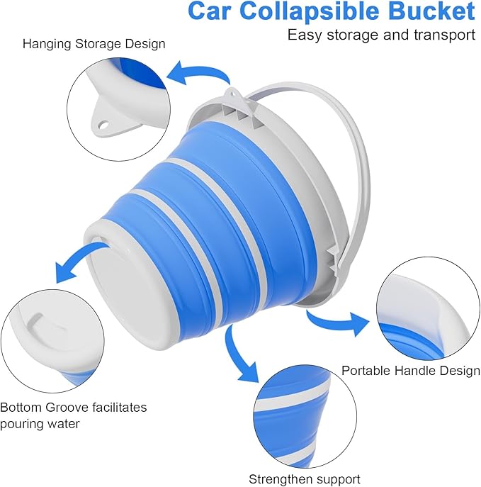 Collapsible Car Wash Bucket with Microfiber Mitt, 10L (2.6 Gallon) Portable Water Bucket with Handle for Car Wash Household Cleaning, Multiuse Collapsible Water Bucket and Car wash mitt - Blue-NeatNest