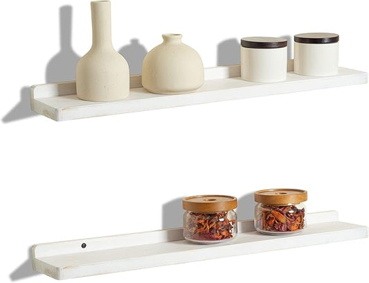 Freezing point Floating Shelf for Wall Set of 2 Natural Wood 23Inch Wall Shelves Decor Plant Display Collectibles Mounted Kitchen Bathroom Bedroom Corner Decorative Storage Stand White-NeatNest