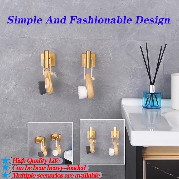 GERZWY Wall Mounted Towel Hook Heavy Duty Robe Coat Hook Luxury Hooks for Bathroom 2 Pack Gold Stainless Steel DG1407-BE