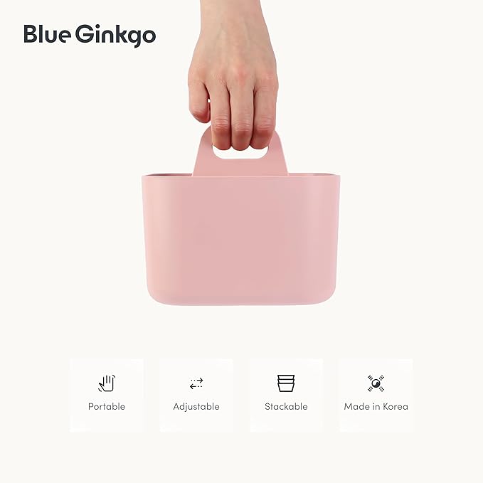 BLUE GINKGO Small Stackable Organizer Caddy – Korean-Made Portable Tote for Bathroom, Office, Crafts, or School Supplies (Square, Pink)-NeatNest