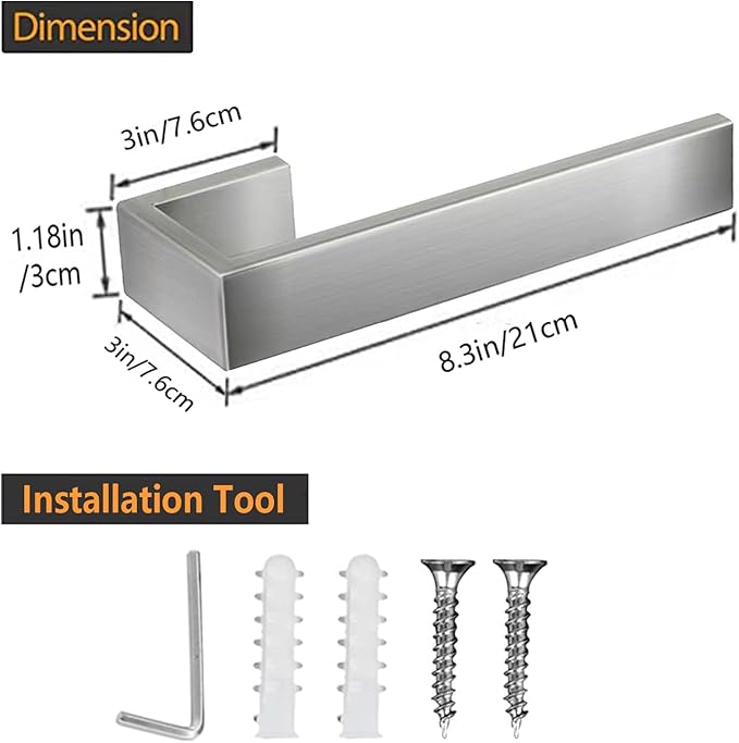 Hand Towel Holder, Towel Ring - Thicken SUS 304 Stainless Steel Towel Holder for Bathroom Wall, 8" Rectangular Modern Design Hand Towel Bar, Contemporary Hand Towel Rack - Brushed Nickel