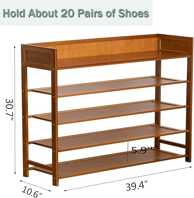 latifolia Shoe Rack, 5-Tier Bamboo Shoe Rack Organizer for Entryway Hallway, Brown(39.40''L)-NeatNest