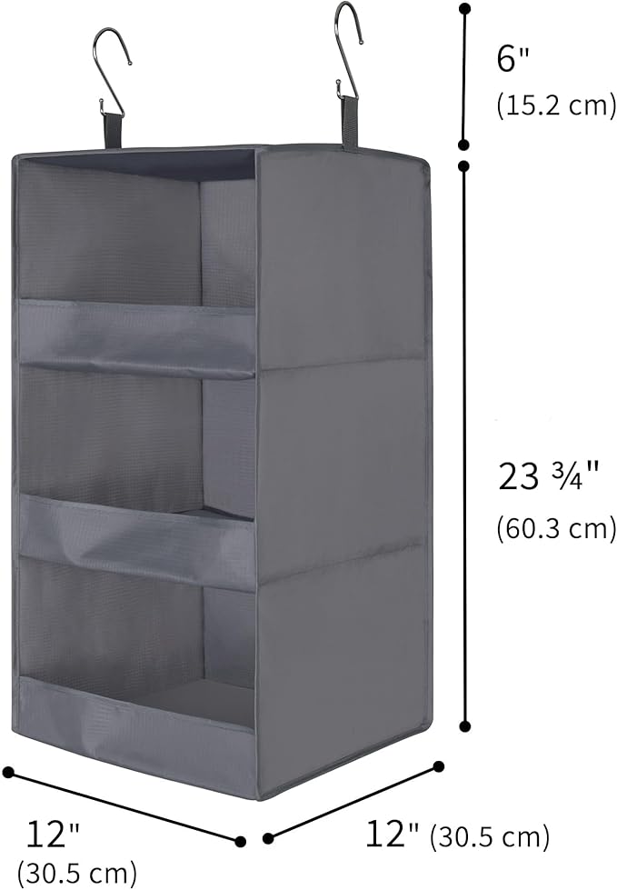 GRANNY SAYS 3-Shelf Hanging Closet Organizer and Storage, Collapsible Hanging Closet Shelves, Hanging Organizer for Closet & RV, Gray, 29 ½" H X 12" W X 12" D, 1-Pack-NeatNest