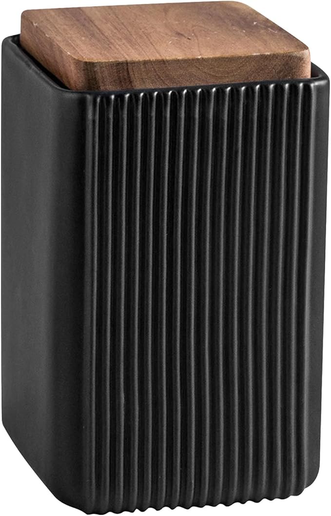 Ceramic Storage Jars Modern Elegant Polished Airtight Gorgeous Storage Canisters with Wooden Lid Small Food Stroage Jar for Kitchen Spice Tea Vanilla Sugar Coffee Beans (Black,Large size,17cm*10cm)-NeatNest