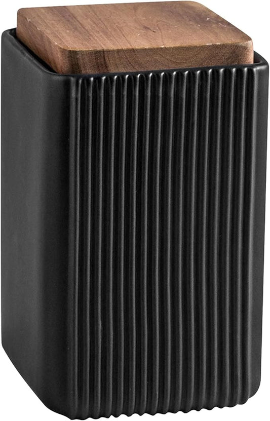 Ceramic Storage Jars Modern Elegant Polished Airtight Gorgeous Storage Canisters with Wooden Lid Small Food Stroage Jar for Kitchen Spice Tea Vanilla Sugar Coffee Beans (Black,Large size,17cm*10cm)-NeatNest