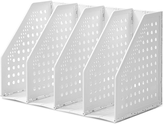 deli Collapsible Magazine File Holder 4 Vertical Compartment Binder Holder for Desk Organizer Adjustable Sturdy Binder Storage Organizer for Office School Home（White）-NeatNest