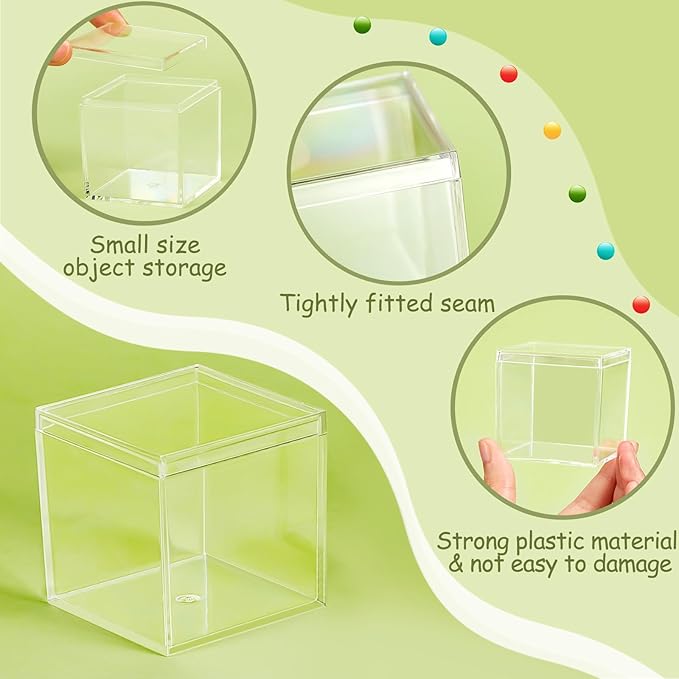 Blulu 8 Pieces Clear Acrylic Plastic Jewelry Box Mini Storage Box Mini Cube Containers with Lids for Candy Pill and Tiny Jewelry(Square,4.72 x 4.72 x 4.72 Inch)-NeatNest