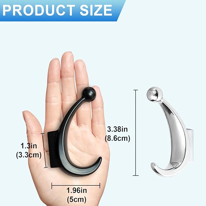 2 Pack Bathroom Towel Hooks, Screw in Metal Robe & Coat Hooks for Wall(Chrome)