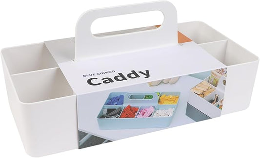 BLUE GINKGO Stackable Organizer Caddy – Korean-Made Portable Tote for Bathroom, Office, Crafts, or School Supplies (Long Rectangle, White)-NeatNest