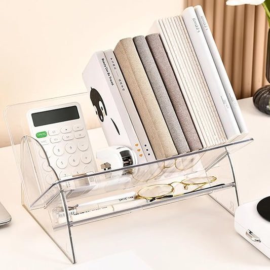 Acrylic Desktop Bookshelf, Detachable Bookcase, Clear Book Organizer, Book/CD/Magazine Rack for Office/Study Room Library/Home (Clear, 12.6“)-NeatNest