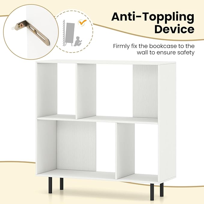 4 Cube Bookcase, Wood Storage Organizer with 4 Metal Legs, Bookshelf with Storage, Cubical Storage Shelf, Wooden Book Shelf, Display Shelves for Bedroom, Living Room, Entryway