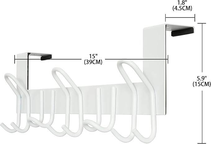 SKOLOO Over The Door Hooks - for Doors up to 1-3/4'' Thickness, Metal Door Hanger with 11 Hooks, Over The Door Hanger for Coats, Hats,Towels, White