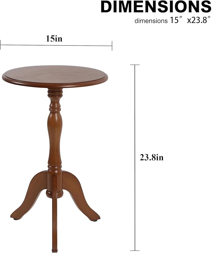 HLR Round Small End Table, Wooden Pedestal Side Coffee Tables, Vintage Accent Nightstand for Living Room, Bedroom, Entryway (1, Walnut)