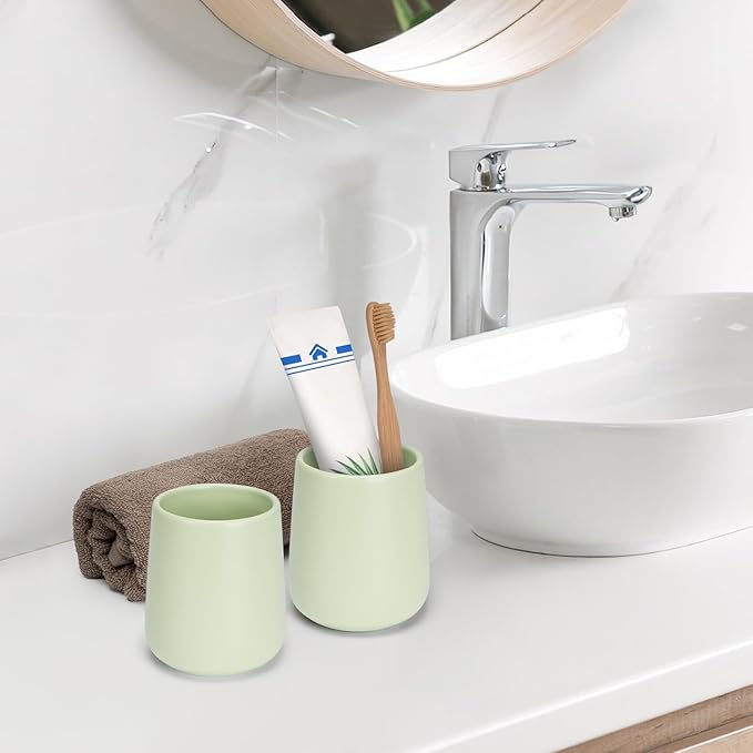 Bathroom Tumbler Cup Ceramic 13.5oz Reusable Toothbrush Cup 400ml,Toothbrush Holder Adequate for Your Bathroom (Green)