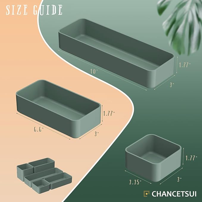 CHANCETSUI 6 PCS Stackable Drawer Organizers Set, Versatile Desk and Vanity Drawer Organizer Trays, Storage Bins for Makeup, Bathroom, Bedroom, Kitchen and Office, Green-NeatNest