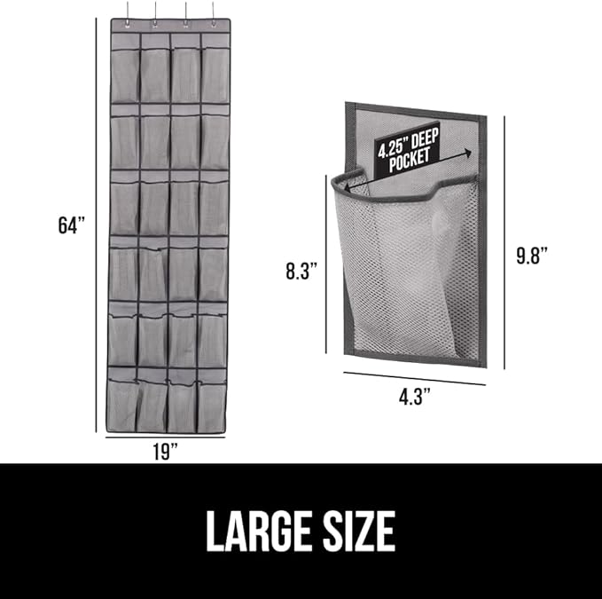 GORILLA GRIP Over the Door Shoe Organizer, 24 Large Breathable Mesh Pockets, Space Saving Hanging Storage Holder, Closet Rack Hanger Holds Up to 40 lbs, Hangs on Closets for Shoes, Accessories, Gray-NeatNest