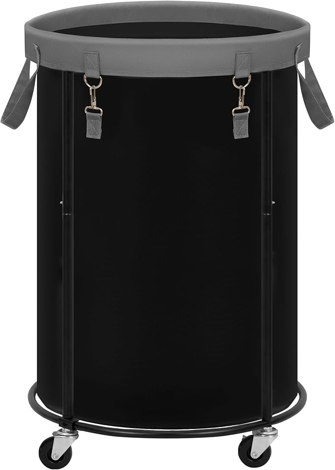 STORAGE MANIAC Rolling Laundry Hamper with Wheels 110L Laundry Basket, Round Laundry Cart with Metal Frame and Removable Bag, Clothes Hamper for Bedroom, Bathroom, Dorm Room, Laundry Room, Black