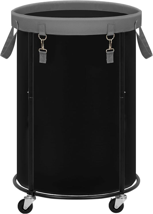 STORAGE MANIAC Rolling Laundry Hamper with Wheels 110L Laundry Basket, Round Laundry Cart with Metal Frame and Removable Bag, Clothes Hamper for Bedroom, Bathroom, Dorm Room, Laundry Room, Black