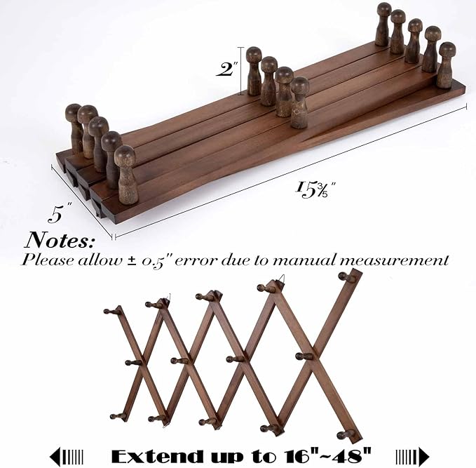 16 inch High Accordion Wall Hanger with 14 Hooks, Wooden Wall Expandable Coat Rack for Coat, Hats, Baseball Caps, Coffee Mug, Jewelry-NeatNest