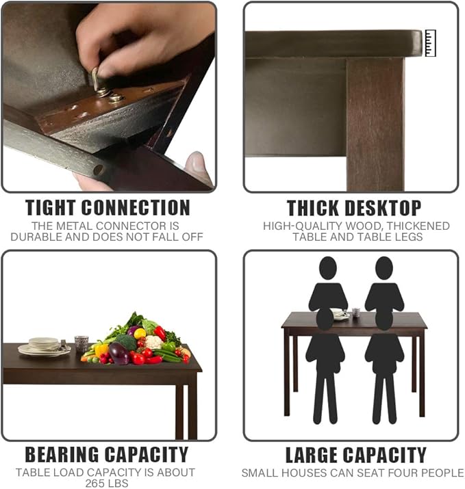 Dining Table for 4 People Kitchen Table with Wood Legs Dinner Table for Apartment Living Room Dining Room Office Kitchen Home Furniture Rectangular Modern, Brown-NeatNest
