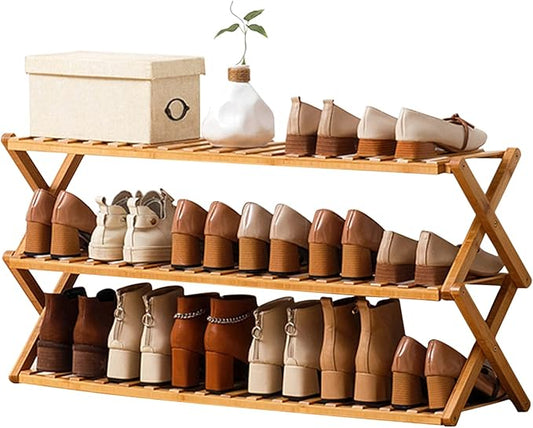 Choclaif Free Standing Shoe Racks for Closet, Shoe Shelf Bamboo Shoe Rack for Bedroom, Entryway Hallway Closet Living Room Organizer(3 Tier)-NeatNest