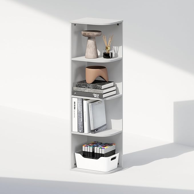 Furinno Reed 4-Tier Space Saving Corner Storage Display Shelf, White-NeatNest