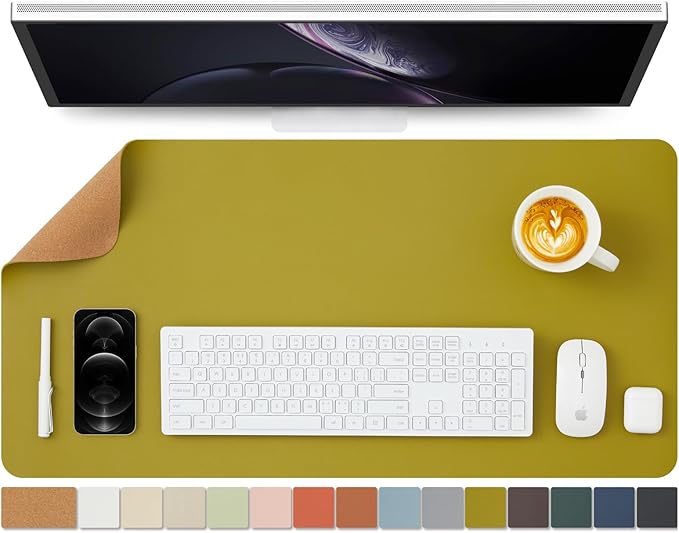 Cork Desk Mat - Dual-Sided Desk Pad for Office and Home - Desk Organization and Accessories - Ideal for Large Mouse Pad and Desk Mats on Top of Desks(Olive Green,80cmx 40cm)-NeatNest