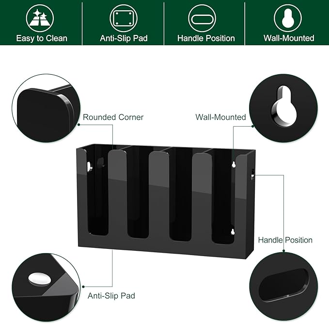 Disposable Coffee Cup Dispenser with Handles, Countertop or Wall Mount Hot/Cold Drink Cup and Lid Holder - Bathroom/Kitchen/Office Acrylic Cup Lid Storage Organizer (4 Compartments, Black)-NeatNest
