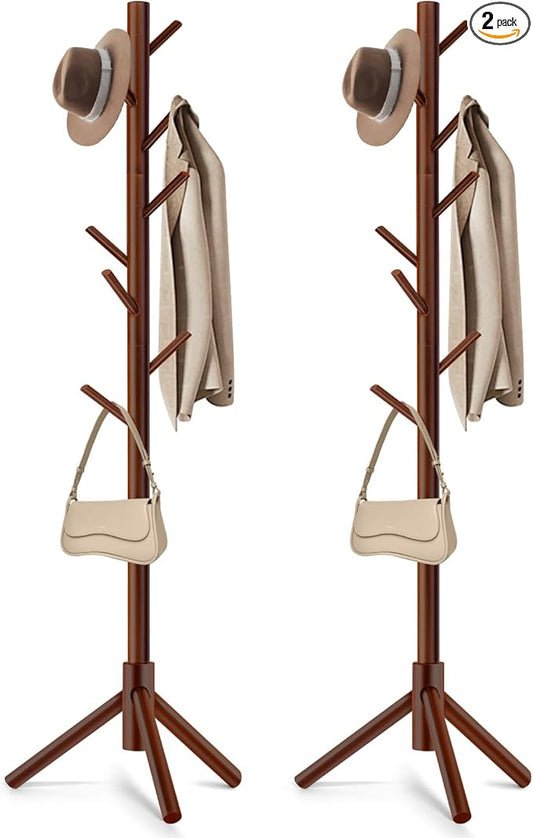 2 PCS Coat Rack, Freestanding Coat Rack with 8 Hooks and 3 Adjustable Size Tree Coat Racks for Bedroom, Hallway, Entrance, Office, for Hats, Coats, Scarves, Handbags-NeatNest