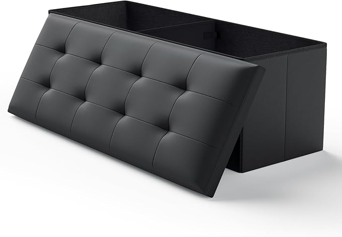 Ottoman Folding Storage Bench, 43x15x15 Inch, Foot Rest Stool for Living Room, Bedroom, Entryway, End of Bed - Multi-Functional Ottoman with Storage Black