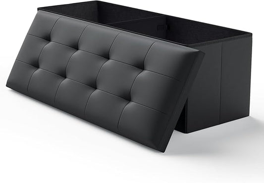 Ottoman Folding Storage Bench, 43x15x15 Inch, Foot Rest Stool for Living Room, Bedroom, Entryway, End of Bed - Multi-Functional Ottoman with Storage Black