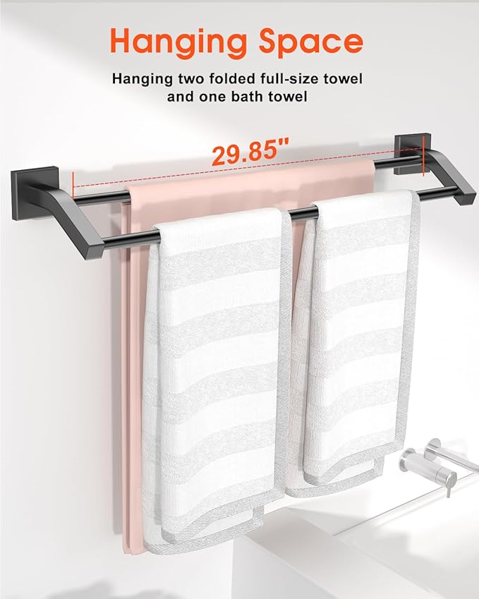 Alise Bath Double Towel Bars Towel Racks for Bathroom Lavatory,Wall Mount Towel Holder Heavy Duty SUS304 Stainless Steel Towel Hanger Towel Rail,Matte Black,32 Inch