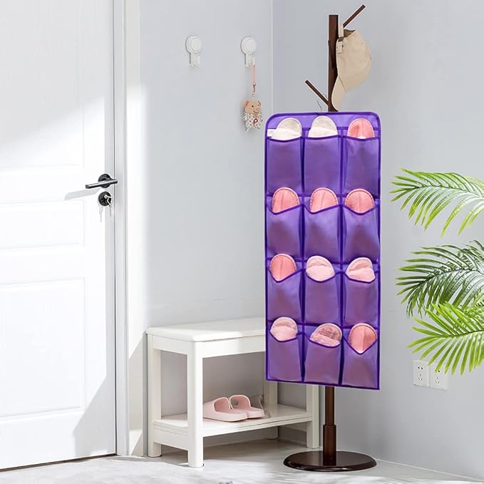 Dual Sided Hanging Shoe Organizer for Closet with 24 Large Pockets Hanging Shoe Rack Holder with Rotating Hanger (PURPLE)-NeatNest