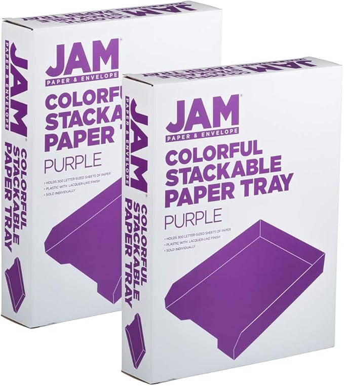 JAM PAPER Stackable Paper Trays - Purple - Desktop Document, Letter, & File Organizer Tray - 2/Pack-NeatNest