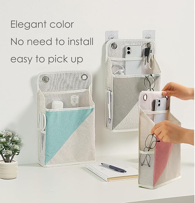 2pcs Wall Hanging Storage Organizer Bag, Hanging baskets with pockets for Wall organizing, Storage Hanging Bag for Bedroom, Dormitory, Study Room, Bathroom (Grey/White)-NeatNest