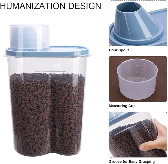 GreenJoy 2 Pack 2lb/2.5L Pet Food Storage Container with Measuring Cup, Can Covers and Bowl for Small Dog, Cat, Waterproof-BPA Free-NeatNest
