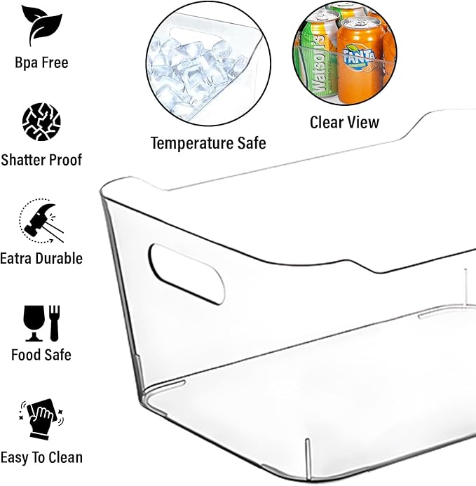 Clear Plastic Storage Bins for Kitchen Organization or Pantry Organizers and Storage, Freezer Fridge Organizer Storage Containers Bin for Organizing Refrigerator Medicine Closet Cabinet Organizers-NeatNest