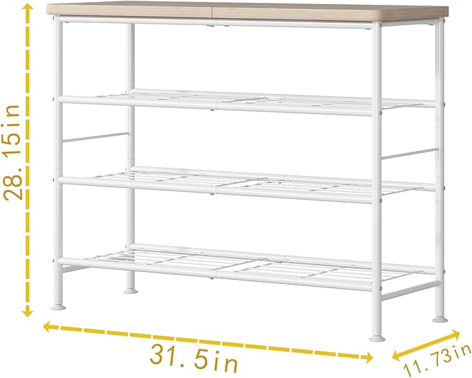 Shoe Rack Organizer 4 Tier for Closet Entryway Free Standing Metal Storage Shoe Shelf with MDF Top Board，White+Oak-NeatNest