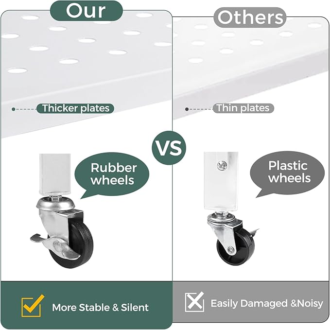 DEANIC 3 Tier Foldable Storage Shelves with Wheels, Large Capacity Shelving Unit, Freestanding Metal Wire Shelf Rack, No Assembly Organizer Rack for Garage Kitchen, Basement, Pantry(White Pack of 2)-NeatNest