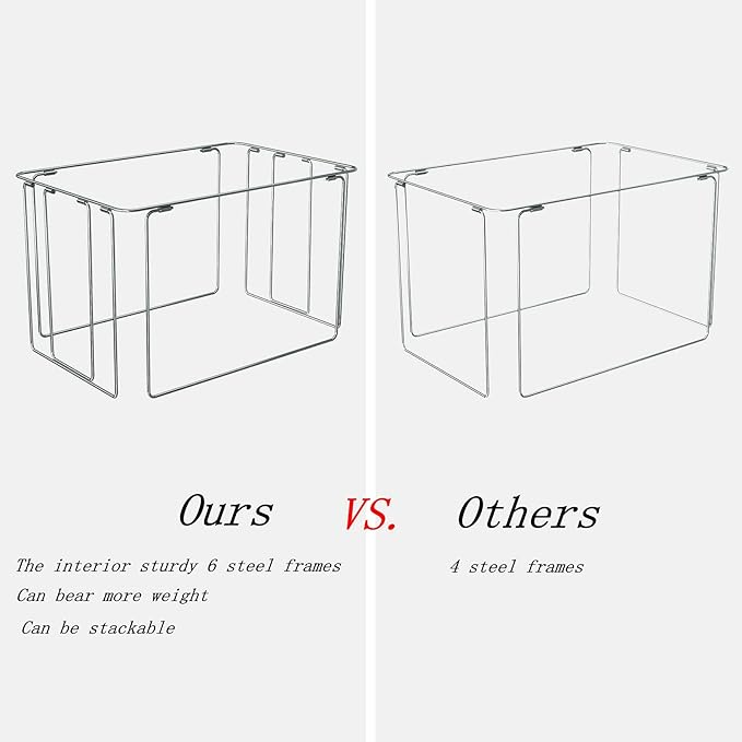 2 Pack Clothes Storage Bins Stackable Metal Frame Storage Box Large Capacity Foldable Linen Fabric Box Organizer with Carrying Handles and Clear Window(Light Gray, 23.6X 16.5X 15.7 Inch)-NeatNest