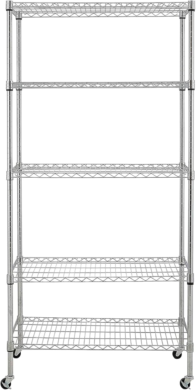 5 Tier Adjustable Storage Shelf Metal Storage Rack Wire Shelving Unit Storage Shelves for Pantry Closet Kitchen Laundry Bathroom (Silver2-5-Tier)