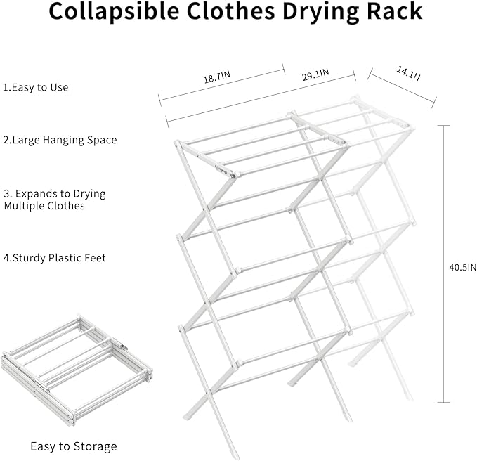Foldable Drying Rack Clothing,Clothes Drying Rack Folding Indoor and Outdoor Rack,Laundry Drying Rack Collapsible-White…
