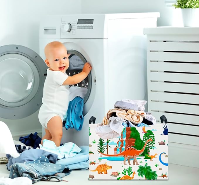 CLOCOR Rectangular Storage Basket Empty,Gift Basket, Waterproof Storage Bin with Handles, Room Decor(Ancient Dinosaurs)-NeatNest