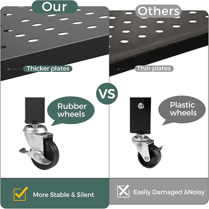 DEANIC 4 Tier Foldable Storage Shelves with Wheels, Large Capacity Shelving Unit, Freestanding Metal Wire Shelf Rack, No Assembly Organizer Rack for Garage Kitchen, Basement, Pantry(Black)-NeatNest