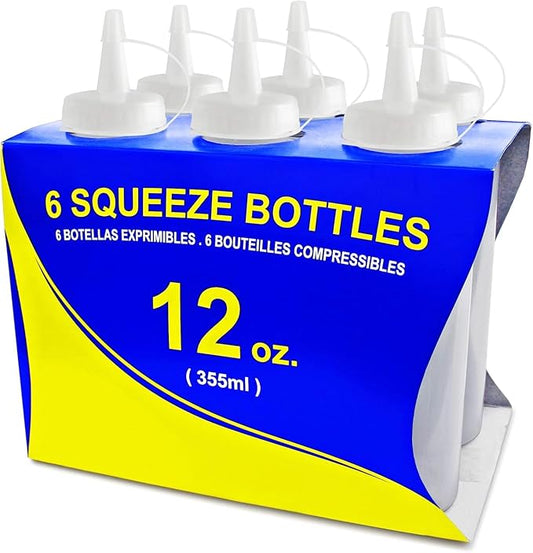 New Star Restaurant Quality Plastic Squeeze Bottle, 12-Ounce, Set of 6, Clear-NeatNest