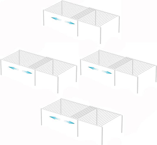 iPEGTOP Freezer Cabinet Storage Shelf Set of 4, 8 Pieces Expandable Metal Rustproof Spice Rack, Adjustable Kitchen Organizer Counter Fridge Pantry Shelf Space Saver (White)-NeatNest