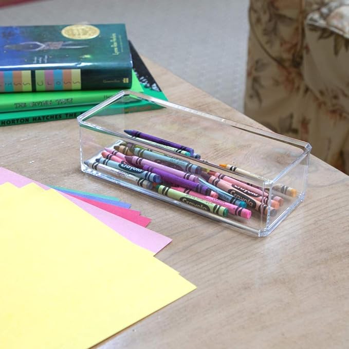 Isaac Jacobs Clear Acrylic Rectangular Stackable Storage Organizer, (9" L x 3.5" W x 2.5" H) Drawer Tray, Multi-Functional, Bathroom, Kitchen, Home, Office, Desk, Drawers-NeatNest